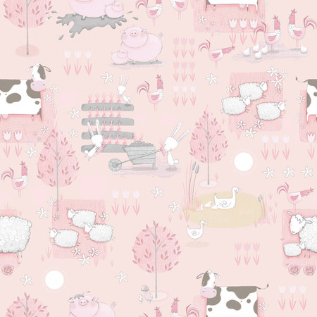 Farmland pink/grå/beige - tapet - 10.00x0.53m - fra GALERIE