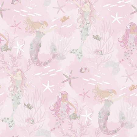 Mermaids pink/grå/glitter - tapet - 10.00x0.53m - fra GALERIE