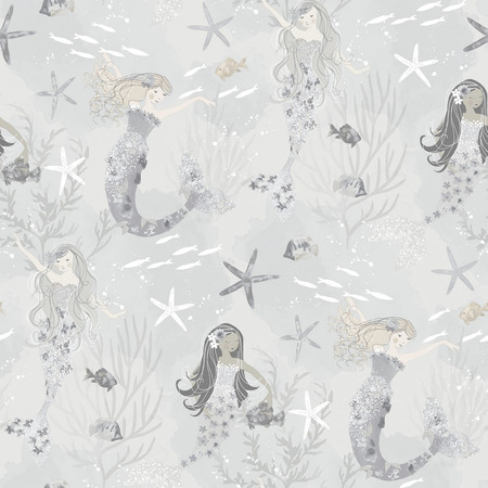 Mermaids grey/silve/glitterr - tapet - 10.00x0.53m - fra GALERIE