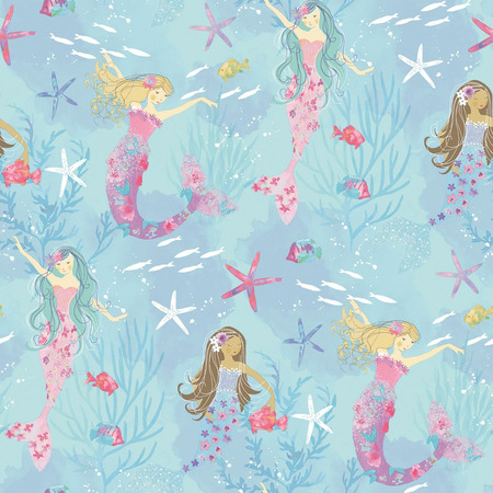 Mermaids tyrkis/varm pink/glitter - tapet - 10.00x0.53m - fra GALERIE