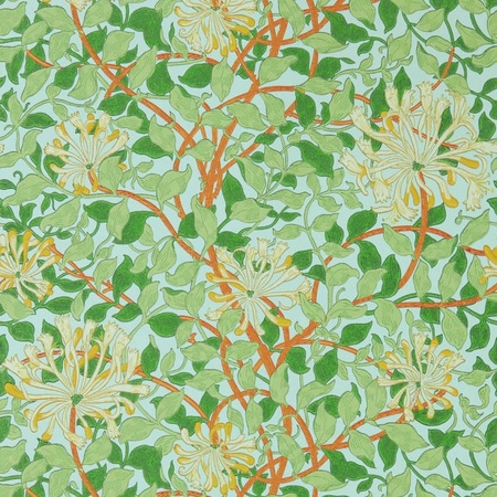 Honeysuckle skyblå/orange- tapet - 10.05x0.52m - fra Morris & Co.