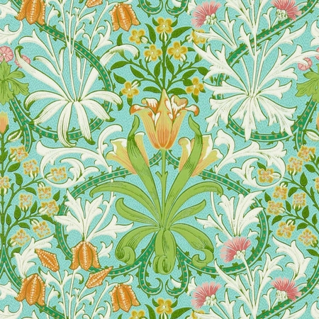 Woodland Weeds tyrkis - tapet - 10.05x0.52m - fra Morris & Co.