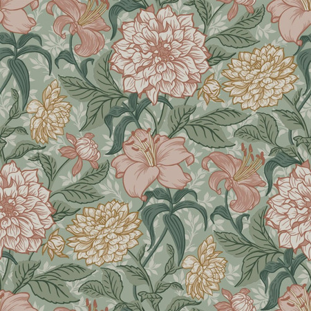 Vintage Blomster grønt/antikrosa 139378 - tapet - 10,05x0,53 m - fra ESTA HOME