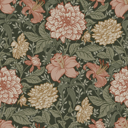 Vintage Blomster gråliggrøn/terracotta 139381 - tapet - 10,05x0,53 m - fra ESTA HOME