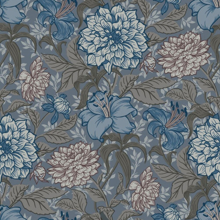 Vintage Blomster gråblåt/varmgråt 139480 - tapet - 10,05x0,53 m - fra ESTA HOME