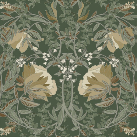 Vintage Blomster Art Nouveau mørkegrøn 139420 - tapet - 10,05x0,53 m - fra ESTA HOME