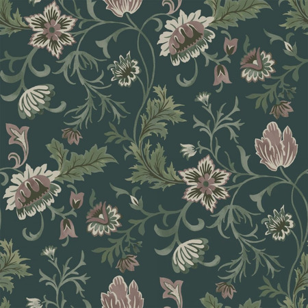 Vintage Blomster antracit/grøn 139415 - tapet - 10,05x0,53 m - fra ESTA HOME