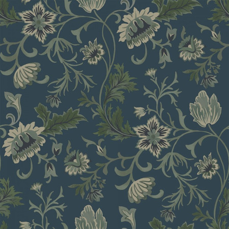 Vintage Blomster mørkeblå/grøn 139416 - tapet - 10,05x0,53 m - fra ESTA HOME