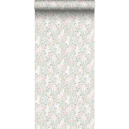 Blomster skinnende rosa og grønt 139532 - tapet - 10,05x0,53 m - fra ESTA HOME