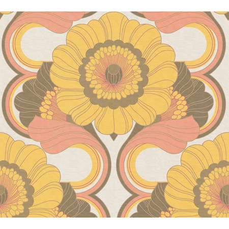 Floral Retro orange/hvid - tapet - 8.50x0.53m - fra Tapetcompagniet