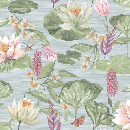 Water Lily Blue - tapet - 10.05x0.53m - fra Holden Decor