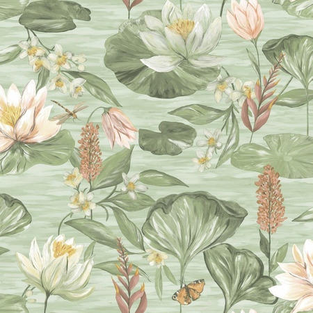 Water Lily Green - tapet - 10.05x0.53m - fra Holden Decor