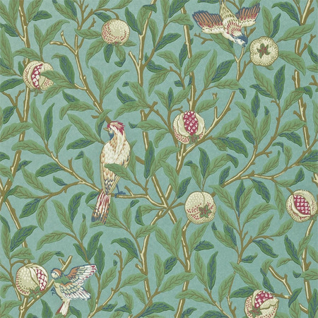 Archive II Bird & Pomegranate blå - tapet - 10x0,52 m - fra Morris & Co.