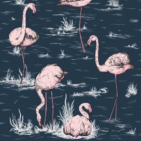 Flamingos blå - tapet - 10x0,53 m - fra Cole & Son